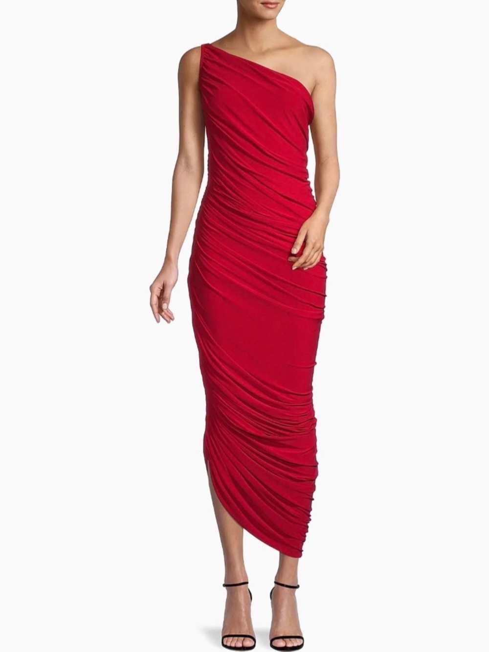 Norma Kamali one shoulder red dress